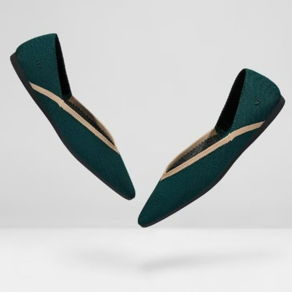 VIVAIA Vienna Pointy Flats Pointed-Toe V-Cut Flats Green Peacork 9.5 - Picture 3 of 16